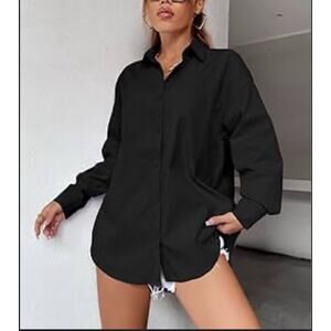 Lala Factory Black Button Down Puff Sleeves Cotton Blend S